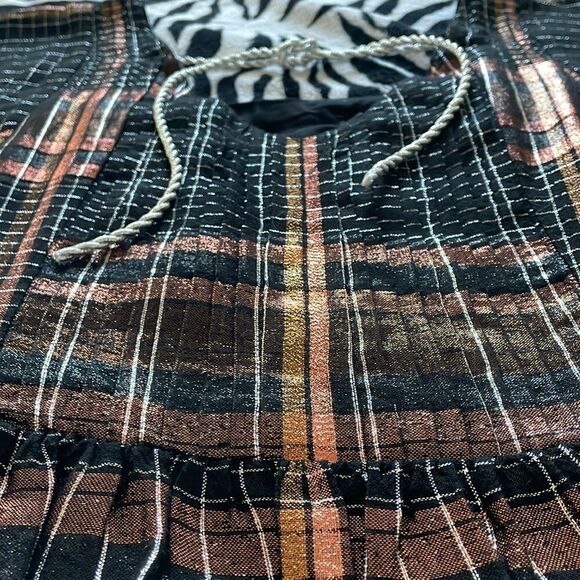 Free people metallic plaid square neck short sleeve pullover dress - Picture 13 of 13